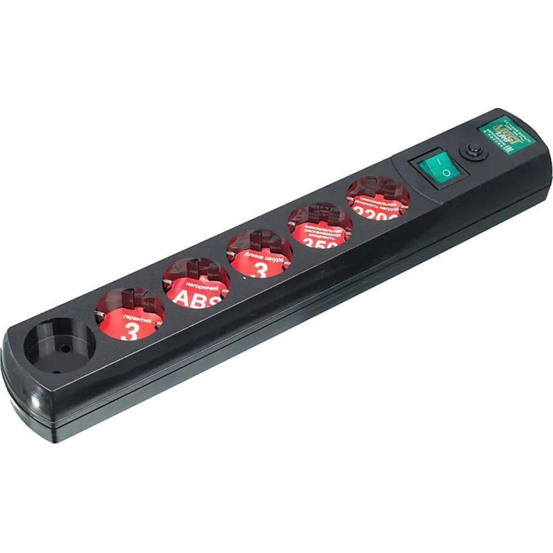 Сетевой фильтр Most LRG 6р/1.6м черный (пакет ПЭ) LRG 6-1.6-Ч - фото 1