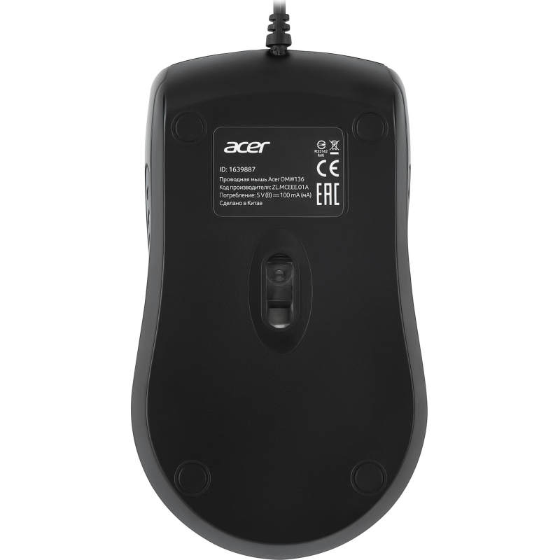 Мышь компьютерная Acer OMW136 черный оптическая (1200dpi) USB ZL.MCEEE.01A - фото 6
