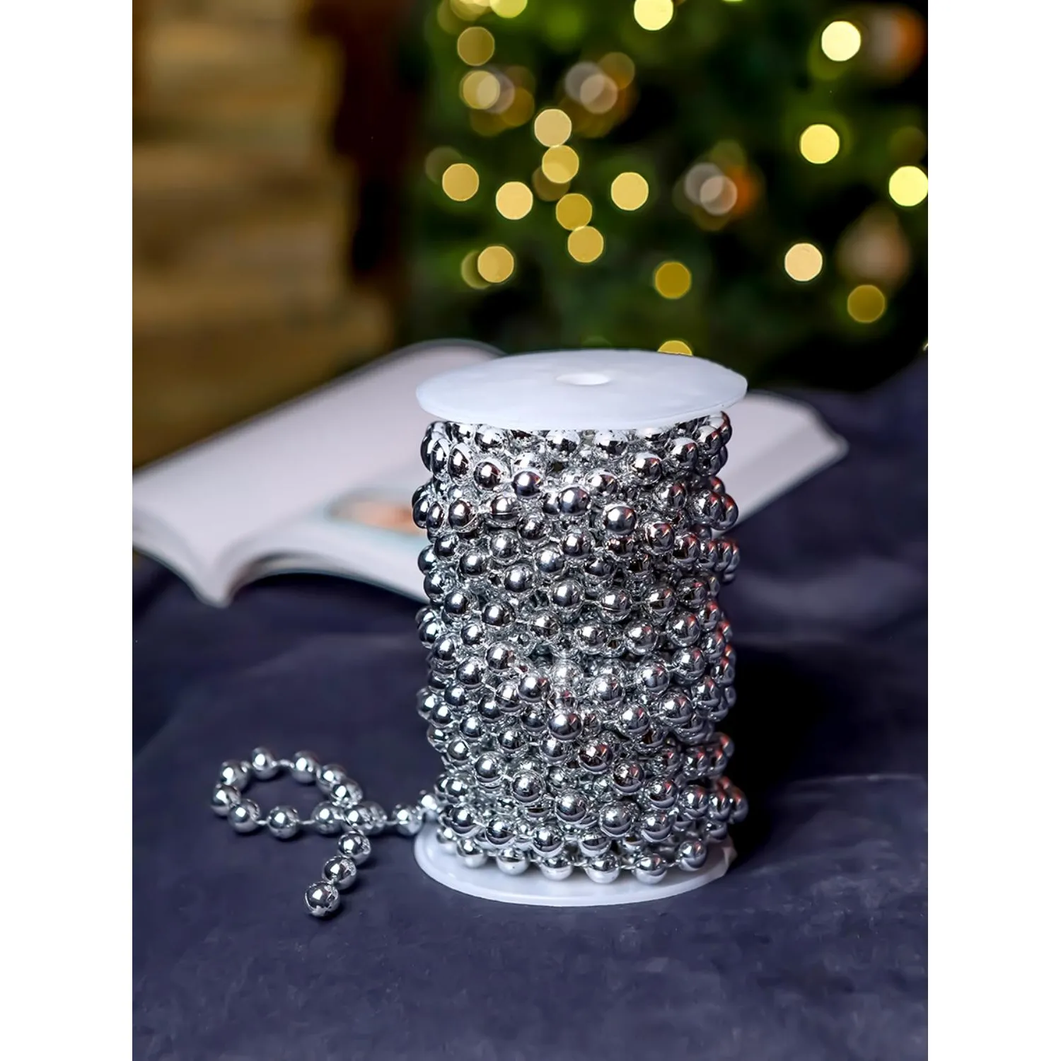 Бусы новогодние на елку серебристые Волшебство 10м,10мм,НУ-3422 - фото 5