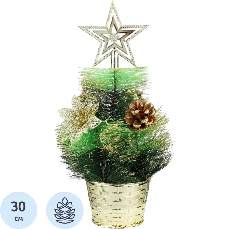 Елка Декоративная  с золотым декором в горшке, 30 см Т-4391 - фото 1