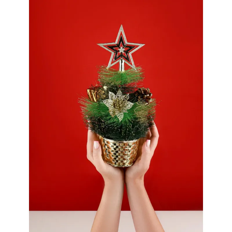 Елка Декоративная  с золотым декором в горшке, 30 см Т-4391 - фото 8