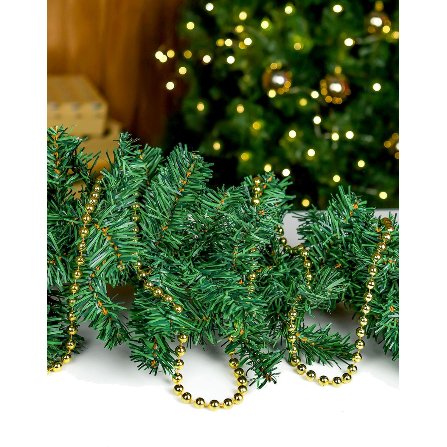 Бусы новогодние на елку Яркий праздник, d 1 см, длина 1,8м, золотые НУ-0053 - фото 3