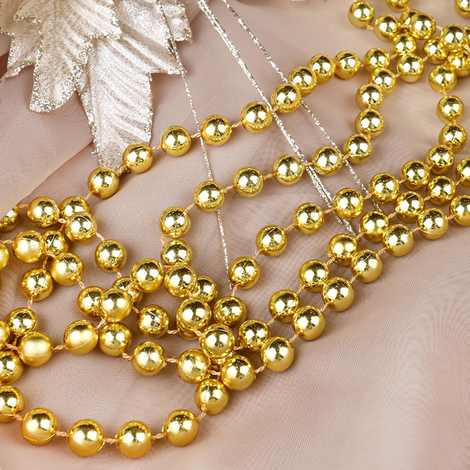 Бусы новогодние на елку Яркий праздник, d 1 см, длина 1,8м, золотые НУ-0053 - фото 4