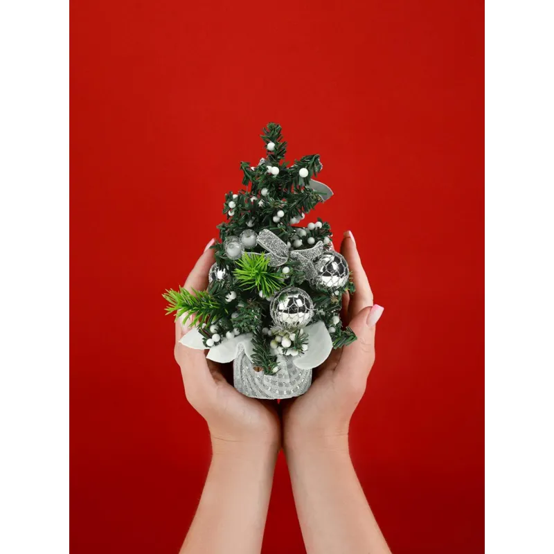 Елка Декоративная с серебряным декором на подставке, 20 см НУ-5663 - фото 4