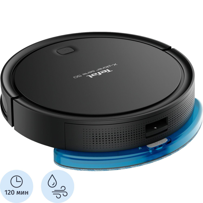 Робот-пылесос Tefal RG7365WH черный,сухая и влажная уборка, управ. с телеф - фото 1