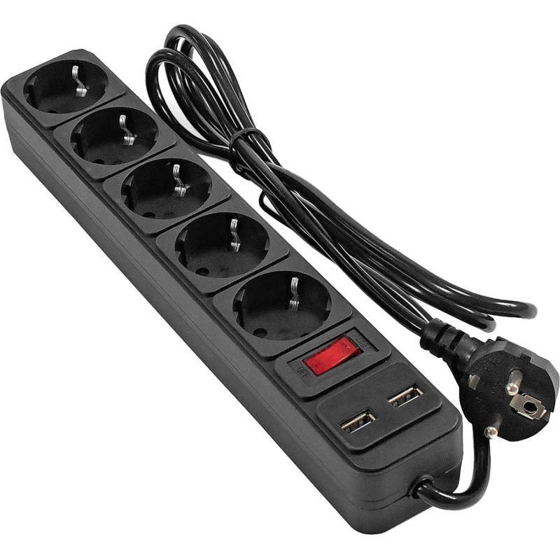 Сетевой фильтр ExeGate SP-5-USB-1.8B 5р/1,8м, 2 USB,черный(EX295490RUS) - фото 1