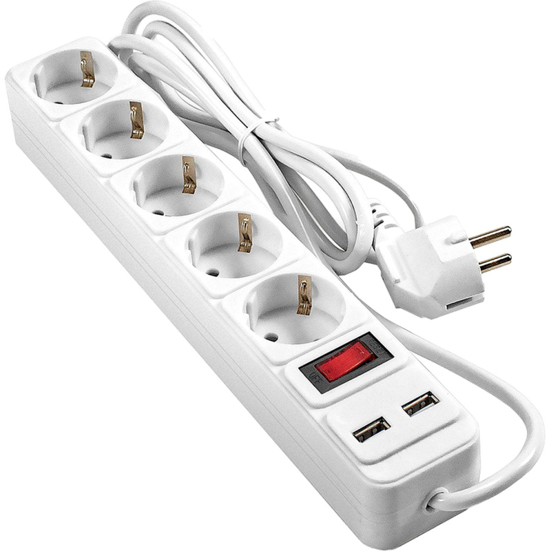Сетевой фильтр ExeGate SP-5-USB-1.8W 5р/1,8м, 2 USB, белый(EX295491RUS) - фото 1