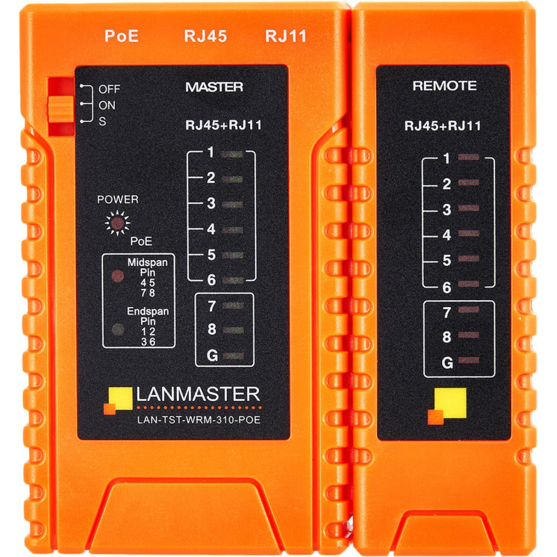Тестер витой пары LANMASTER LAN-TST-WRM-310-POE с индикаторами, опред. POE - фото 1