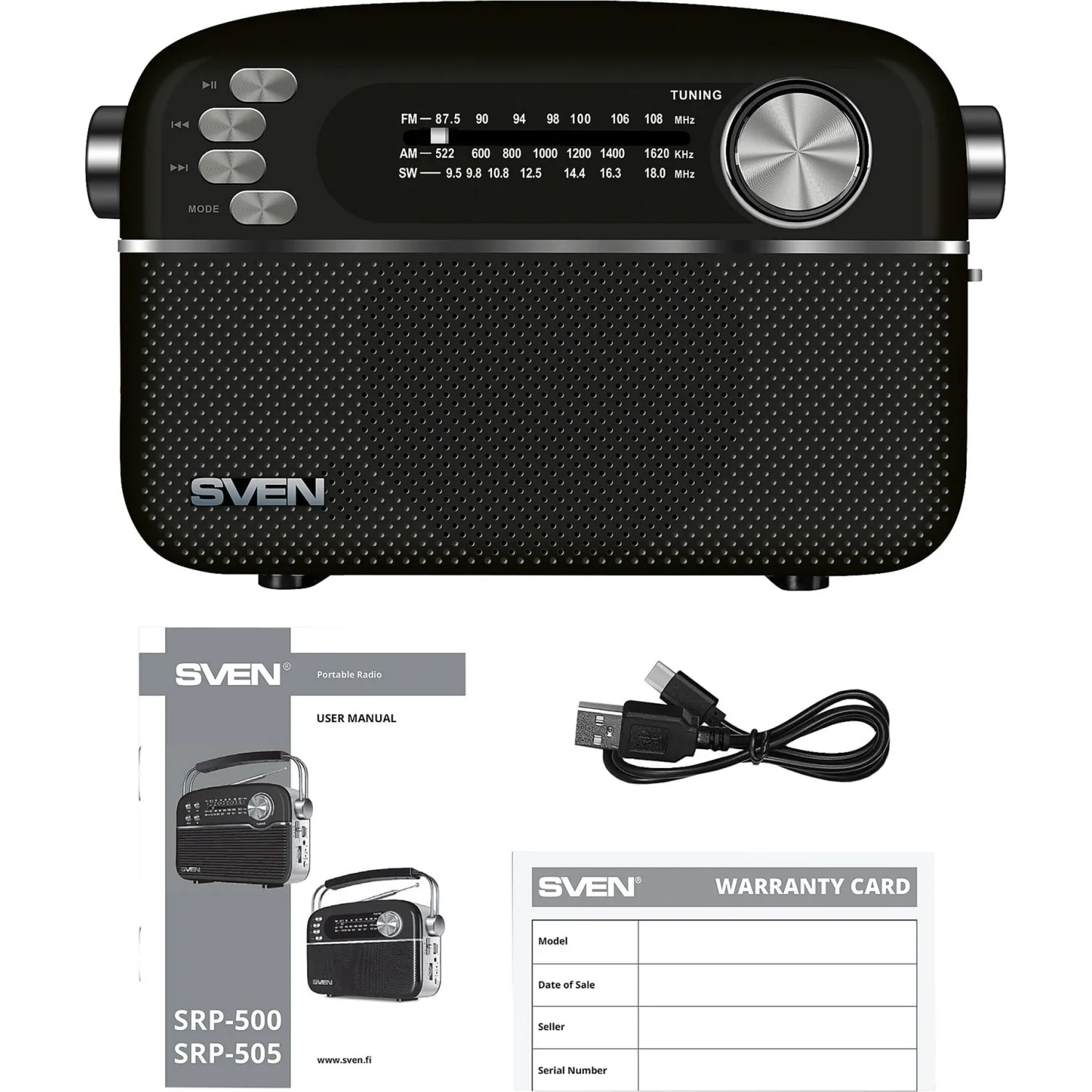 Радиоприемник Sven SRP-505, 3Вт, Bluetooth, FM/AM/SW/USB/microSD/AUX, аккум - фото 5