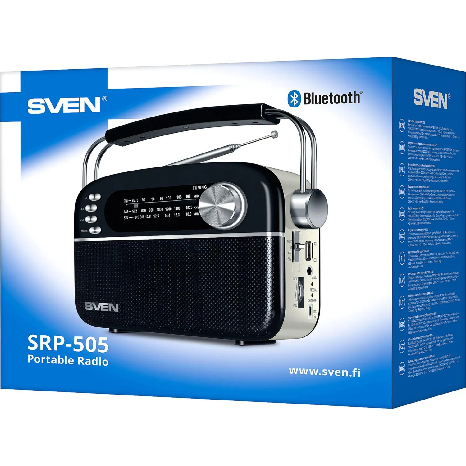 Радиоприемник Sven SRP-505, 3Вт, Bluetooth, FM/AM/SW/USB/microSD/AUX, аккум - фото 6