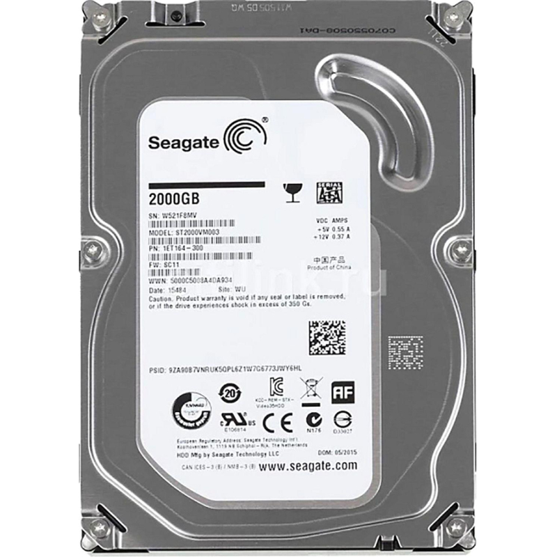 Жесткий диск Seagate SkyHawk 2TB, SATA, 5400rpm, 256MB(ST2000VM003) - фото 1