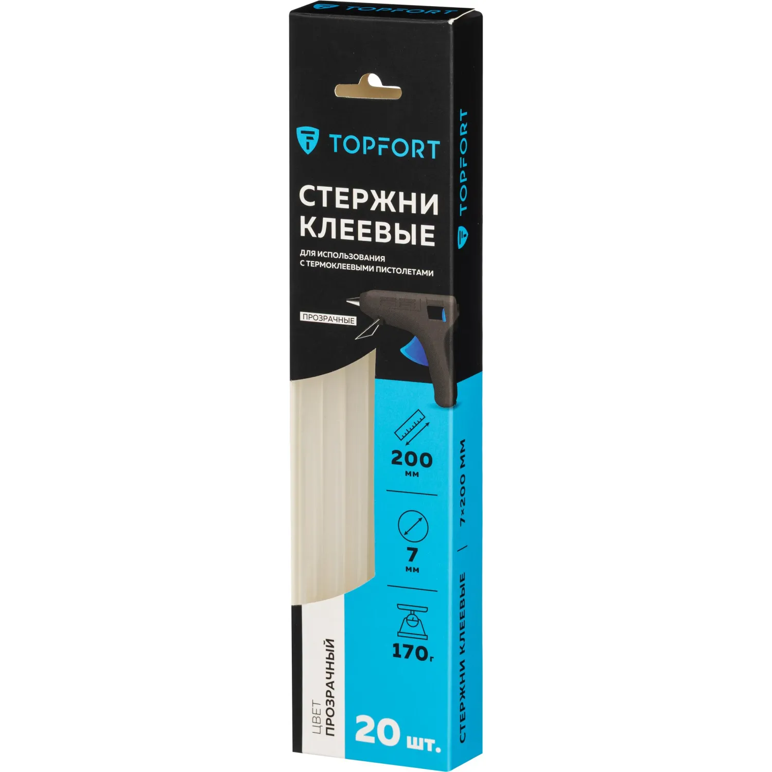 Стержни клеевые прозрачные 7x200, упаковка 20 штук, Topfort - фото 6