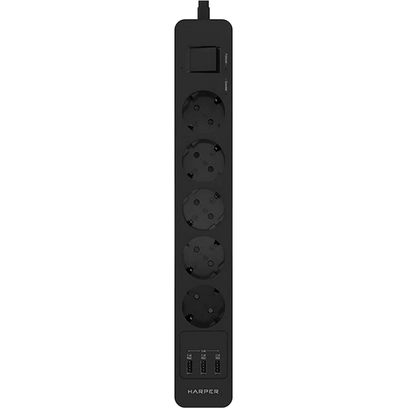 Сетевой фильтр HARPER UCH-560 Black 5р/3м/4кВт/16А 3xUSB (H00003013) - фото 1