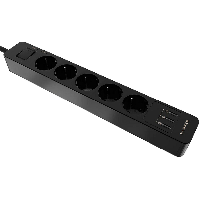 Сетевой фильтр HARPER UCH-530 Black 5р/1,5м/4кВт/16А 3xUSB(H00003010) - фото 1