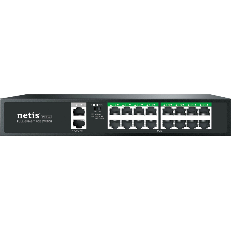 Коммутатор Netis P116GC 16х1000 Мбит/с PoE+ 240Вт, 2х1000 Мбит/с - фото 1