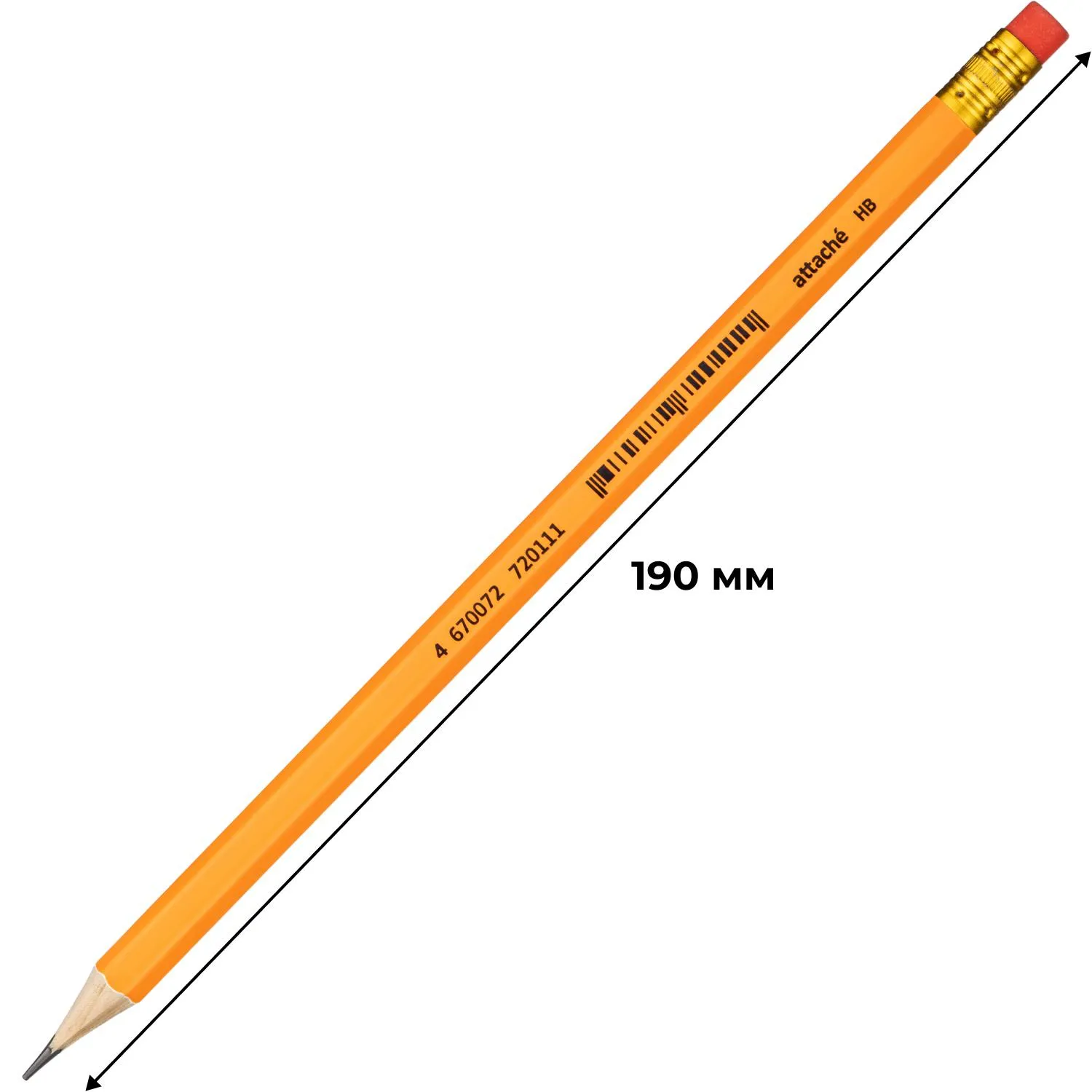 Карандаш чернографитный Attache деревянн, шестигр, с ластиком, оранж.корп - фото 4