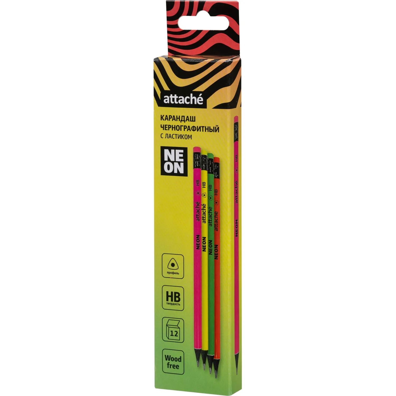 Карандаш чернографитный Attache пластик, трехгранн, с ластиком, ассорти - фото 8