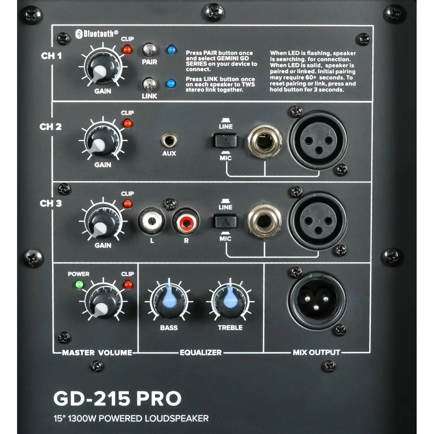 Акустическая система Gemini GD-215PRO 2-х полосная, активная, 280 Вт - фото 5