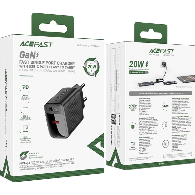 Зарядное устройство сетевое ACEFAST (AF-A82-BK) PD20W GaN single USB-C - фото 5