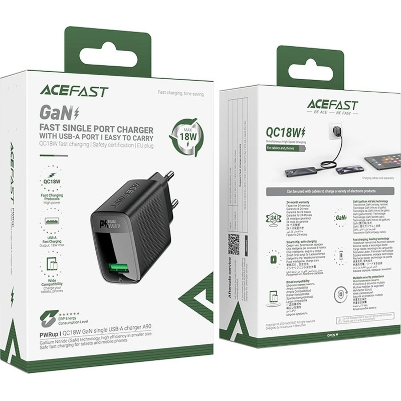 Зарядное устройство сетевое ACEFAST (AF-A90P3-BK)QC18W GaN USB-A с каб - фото 7