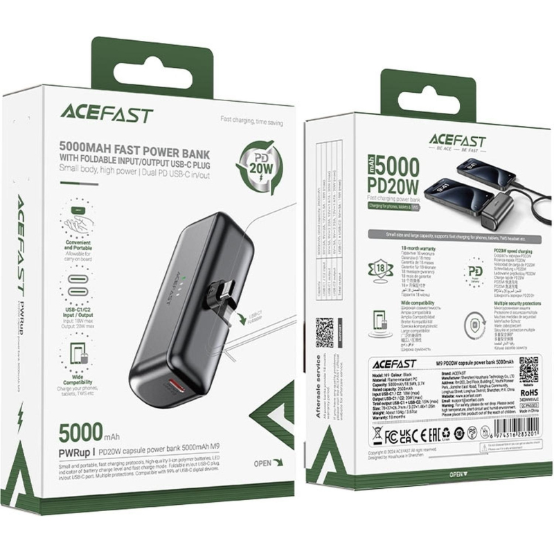 Внешний аккумулятор портативный ACEFAST (AF-M9-BK) 5000 PD20W черный - фото 5