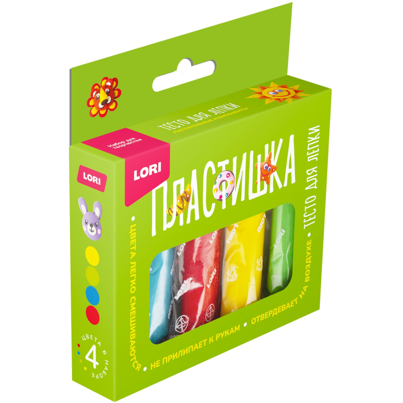 Тесто для лепки Пластишка 4 цв по 30 гр (коробка с вырубным окном), Тдл-046 - фото 2
