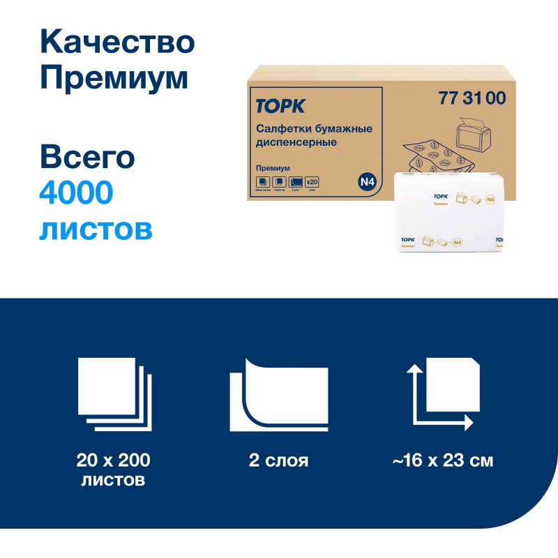 Салфетки бумажные д/дисп Торк Экспресснап Прем 2слN4 200л20пач/уп,цел773100 - фото 5