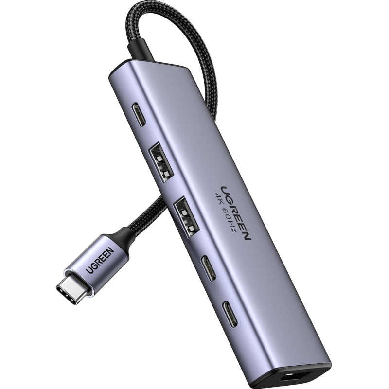 Разветвитель USB UGREEN CM511 (35999) USB-C to HDMI/2xUSB-A/2xUSB-C/PD сер - фото 1