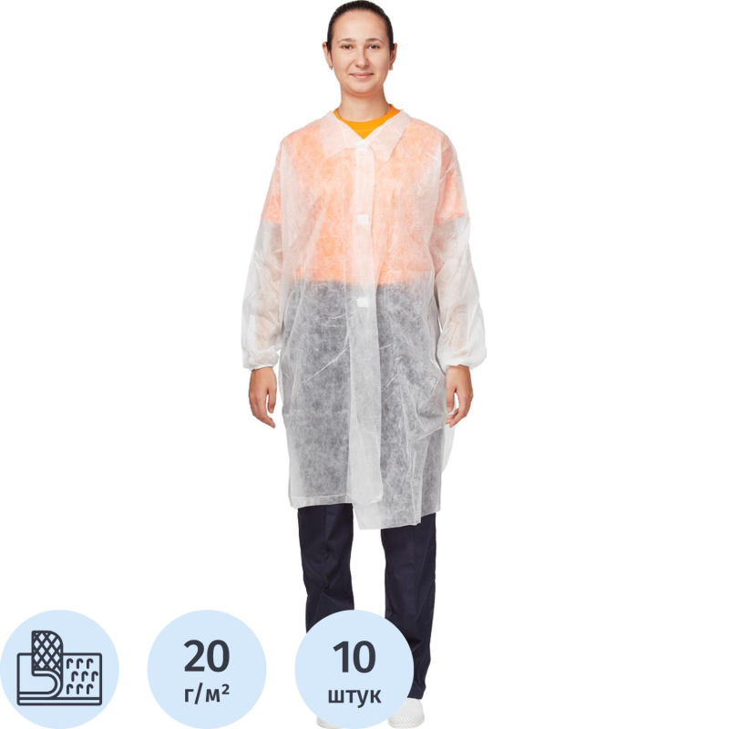 Халат на липучках (20гр) белый  р.XXL,арт. LC20L3W145110, 10шт/уп - фото 1