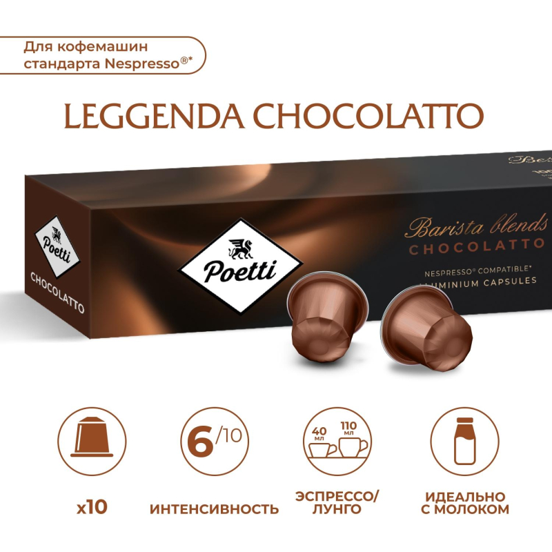 Кофе в капсулах Poetti Leggenda Chocolatto для системы Nespresso, 10 шт/уп - фото 7