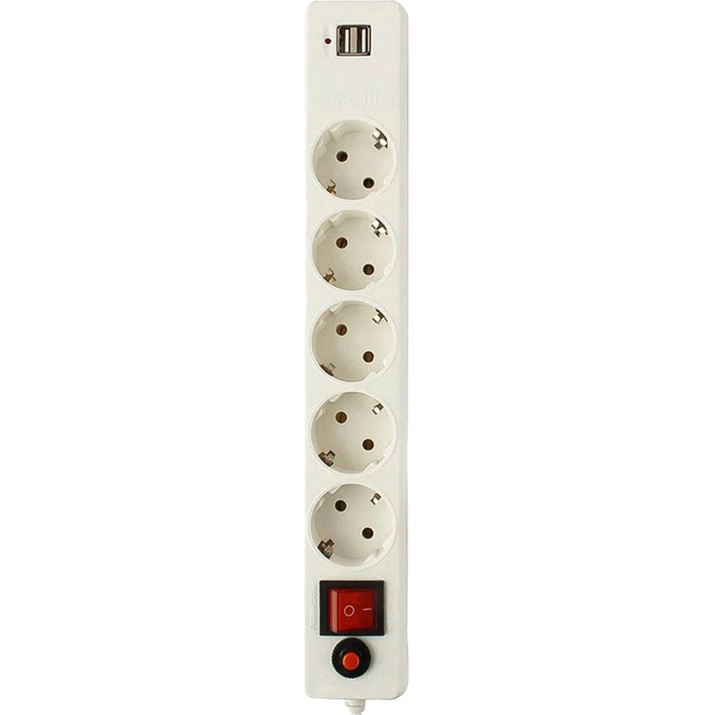 Сетевой фильтр Гарнизон ECL-5-U2-W-1.8 5р/1,8м, 10А, 2xUSB, белый - фото 1