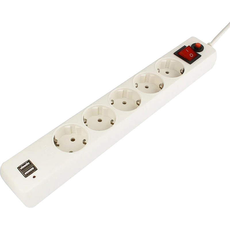 Сетевой фильтр Гарнизон ECL-5-U2-W-1.8 5р/1,8м, 10А, 2xUSB, белый - фото 2