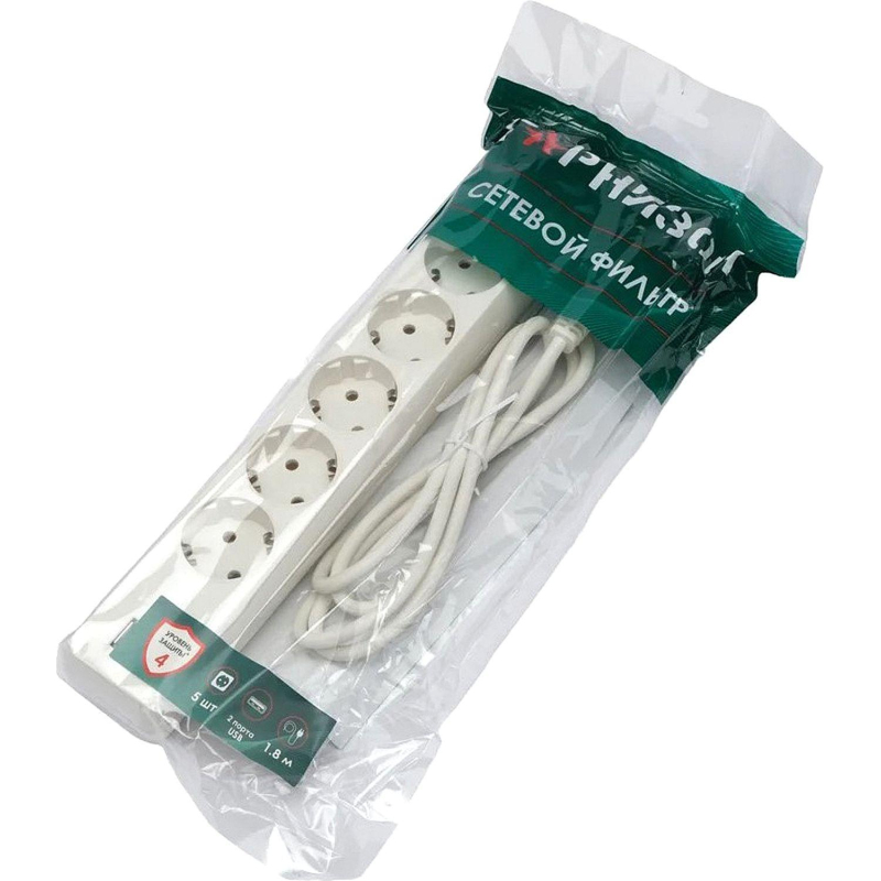 Сетевой фильтр Гарнизон ECL-5-U2-W-1.8 5р/1,8м, 10А, 2xUSB, белый - фото 3