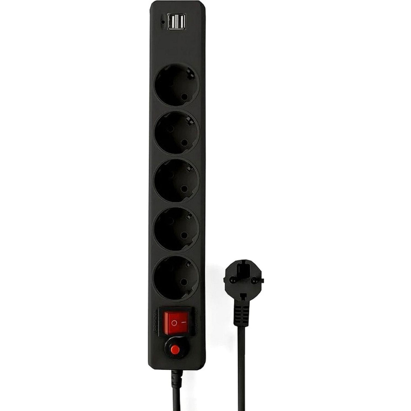 Сетевой фильтр Гарнизон ECL-5-U2-B-1.8 5р/1,8м, 10А, 2xUSB, черный - фото 1