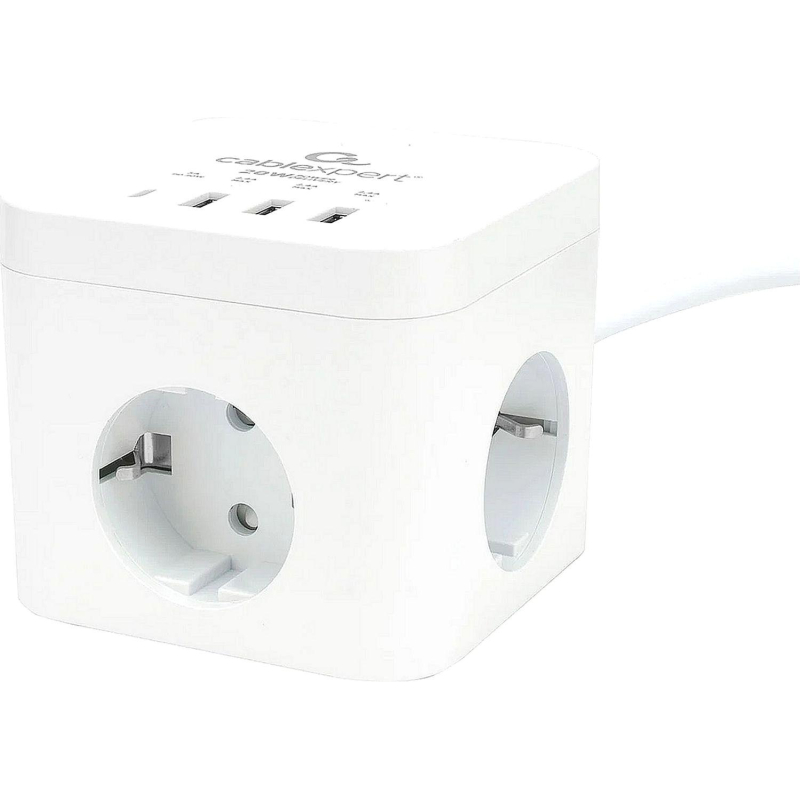 Сетевой фильтр Cablexpert Cube 3р/1,5м, 10А, 3xUSB, белый(CUBE-3-CU3-W-1.5) - фото 1