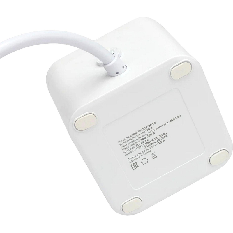 Сетевой фильтр Cablexpert Cube 3р/1,5м, 10А, 3xUSB, белый(CUBE-3-CU3-W-1.5) - фото 2