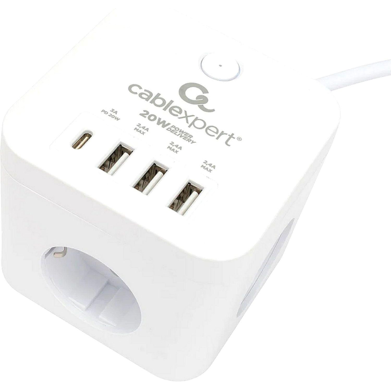 Сетевой фильтр Cablexpert Cube 3р/1,5м, 10А, 3xUSB, белый(CUBE-3-CU3-W-1.5) - фото 3