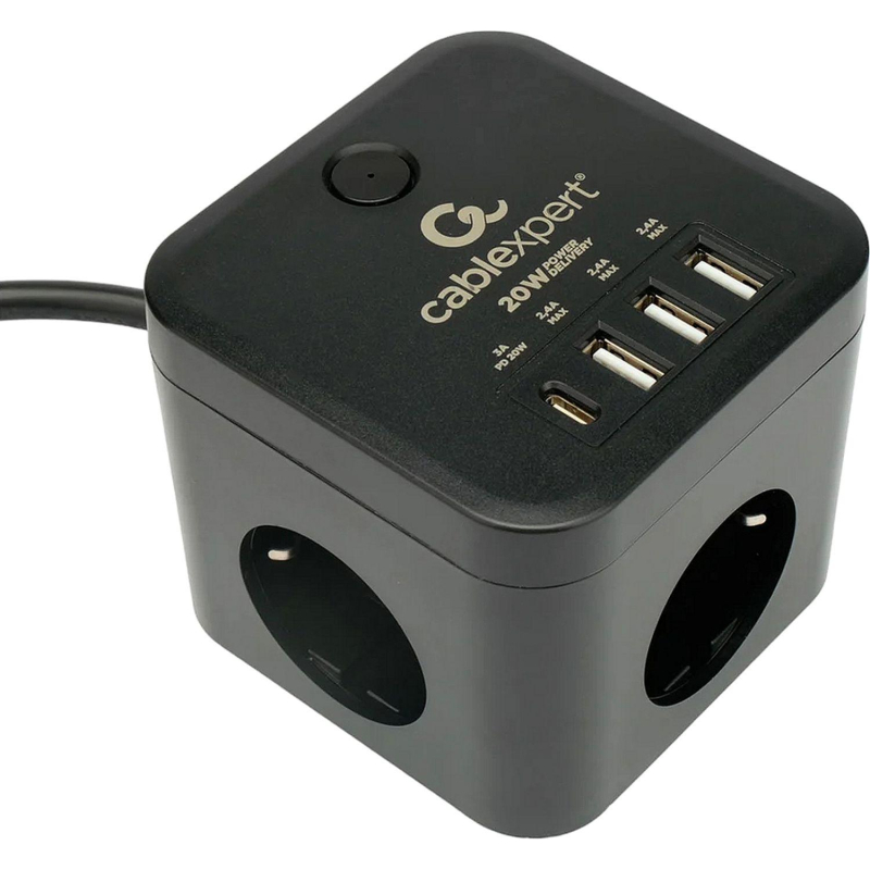 Сетевой фильтр Cablexpert Cube 3р/1,5м, 10А, 3xUSB,черный(CUBE-3-CU3-B-1.5) - фото 1