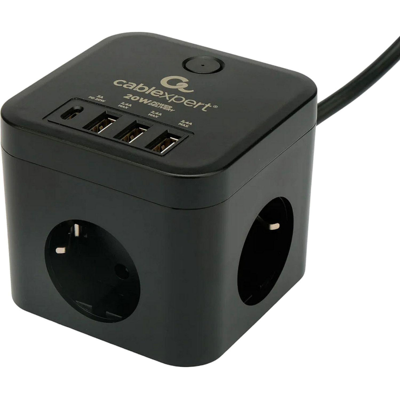 Сетевой фильтр Cablexpert Cube 3р/1,5м, 10А, 3xUSB,черный(CUBE-3-CU3-B-1.5) - фото 2