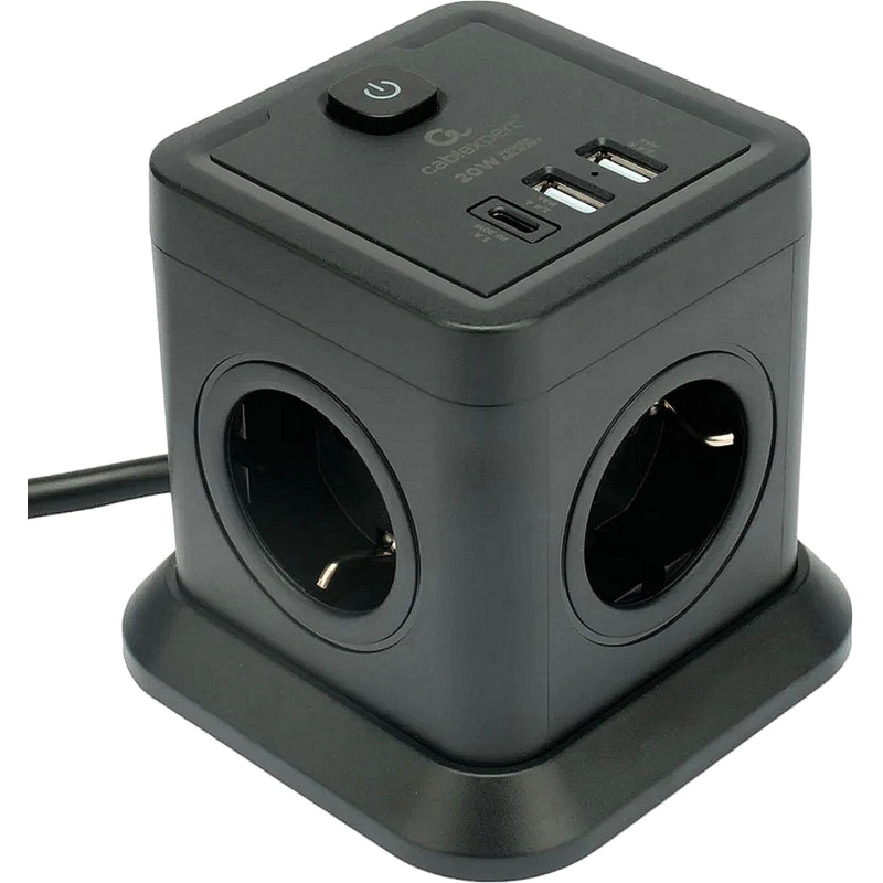 Сетевой фильтр Cablexpert Tower 4р/2м, 10А, 2хUSB, черный(TWR-4-CU2-B-2) - фото 3