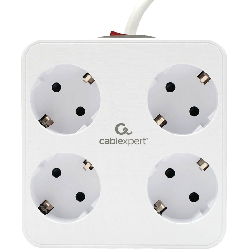 Сетевой фильтр Cablexpert Plate 4р/2м, 10А, 2xUSB, белый(PLT-4-C2U2-W-2) - фото 1