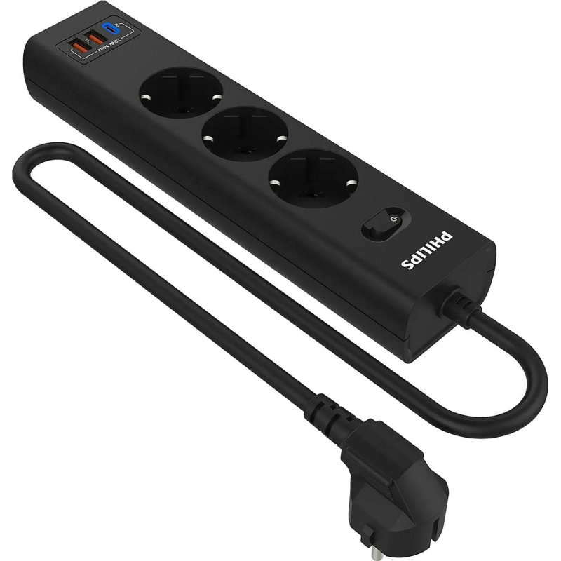 Сетевой фильтр Philips CHP4336BA/51 3р/2м с USB, 10А, черный - фото 1