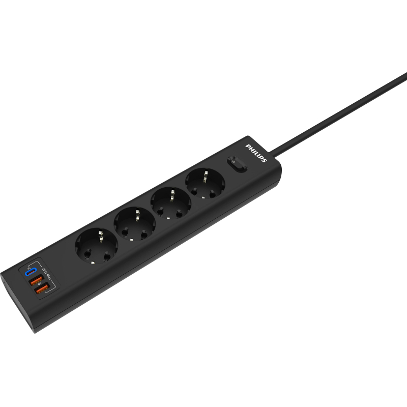 Сетевой фильтр Philips CHP4346BA/51 4р/2м с USB, 10А, черный - фото 2