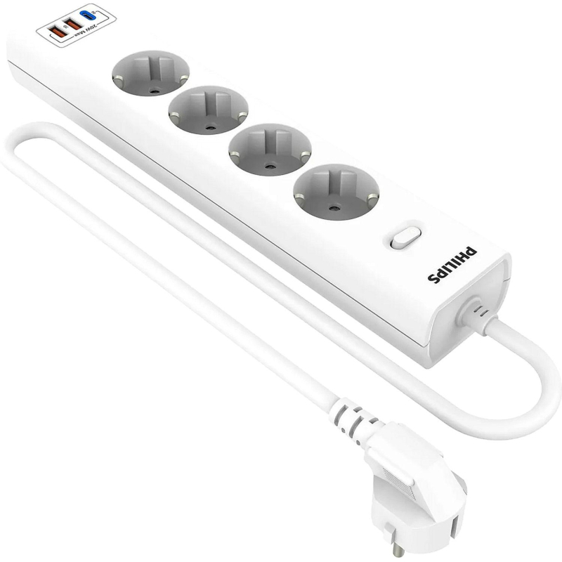 Сетевой фильтр Philips CHP4346WA/51 4р/2м с USB, 10А, белый - фото 1