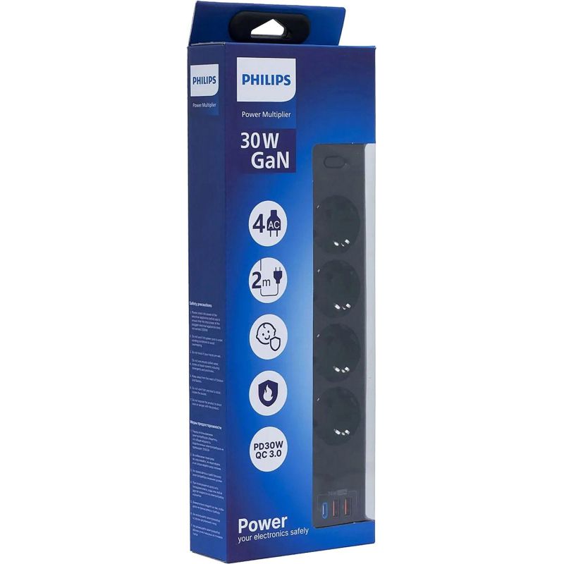 Сетевой фильтр Philips CHP8246BA/51 4р/2м с USB, 10А, черный - фото 4