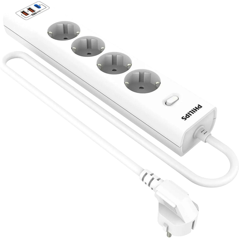 Сетевой фильтр Philips CHP8246WA/51 4р/2м с USB, 10А, белый - фото 1