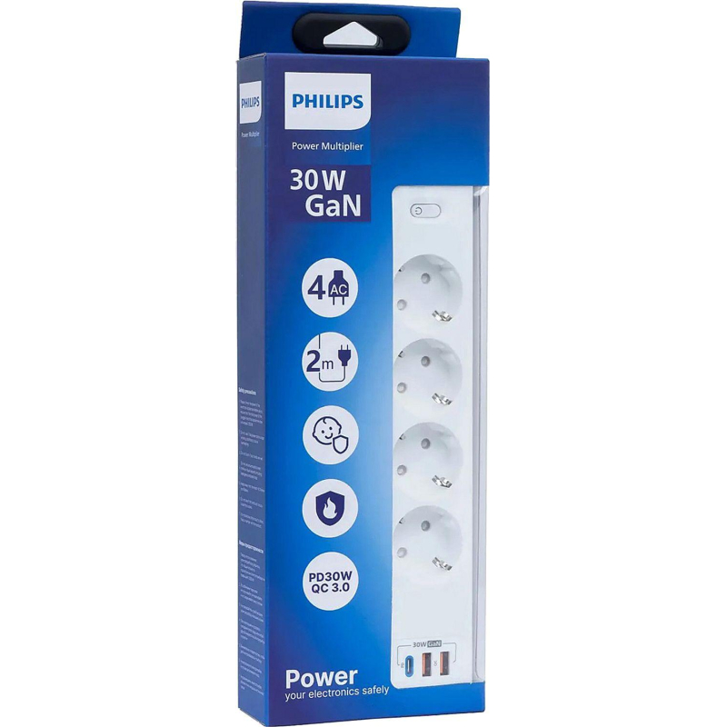 Сетевой фильтр Philips CHP8246WA/51 4р/2м с USB, 10А, белый - фото 4