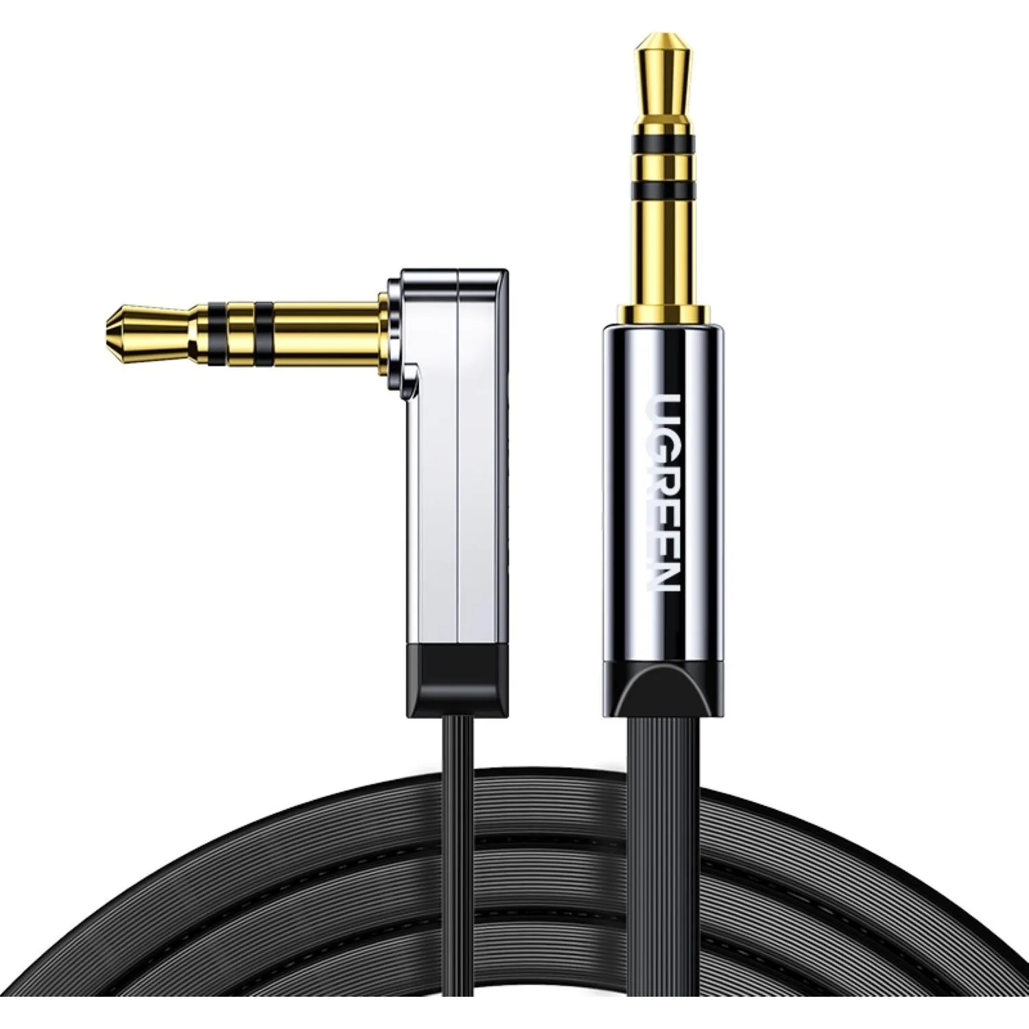 Кабель угловой UGREEN AV119 (10597) 3.5mm Male to 3.5mm Male flat.1м черный - фото 1