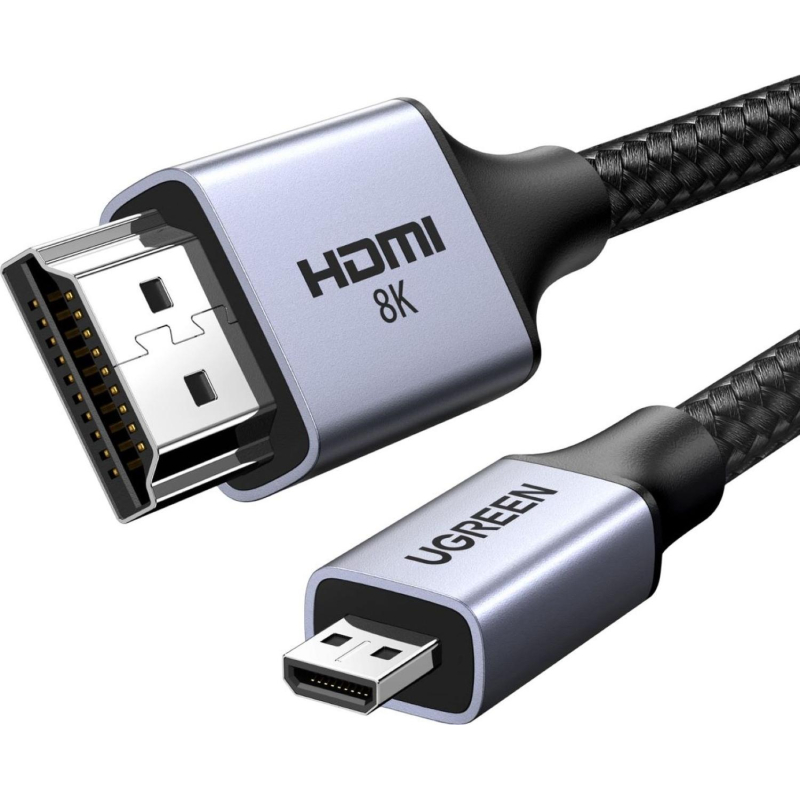 Кабель UGREEN HD164 (15517) Micro HDMI to HDMI 8K Cable. 2м.  серый космос - фото 1