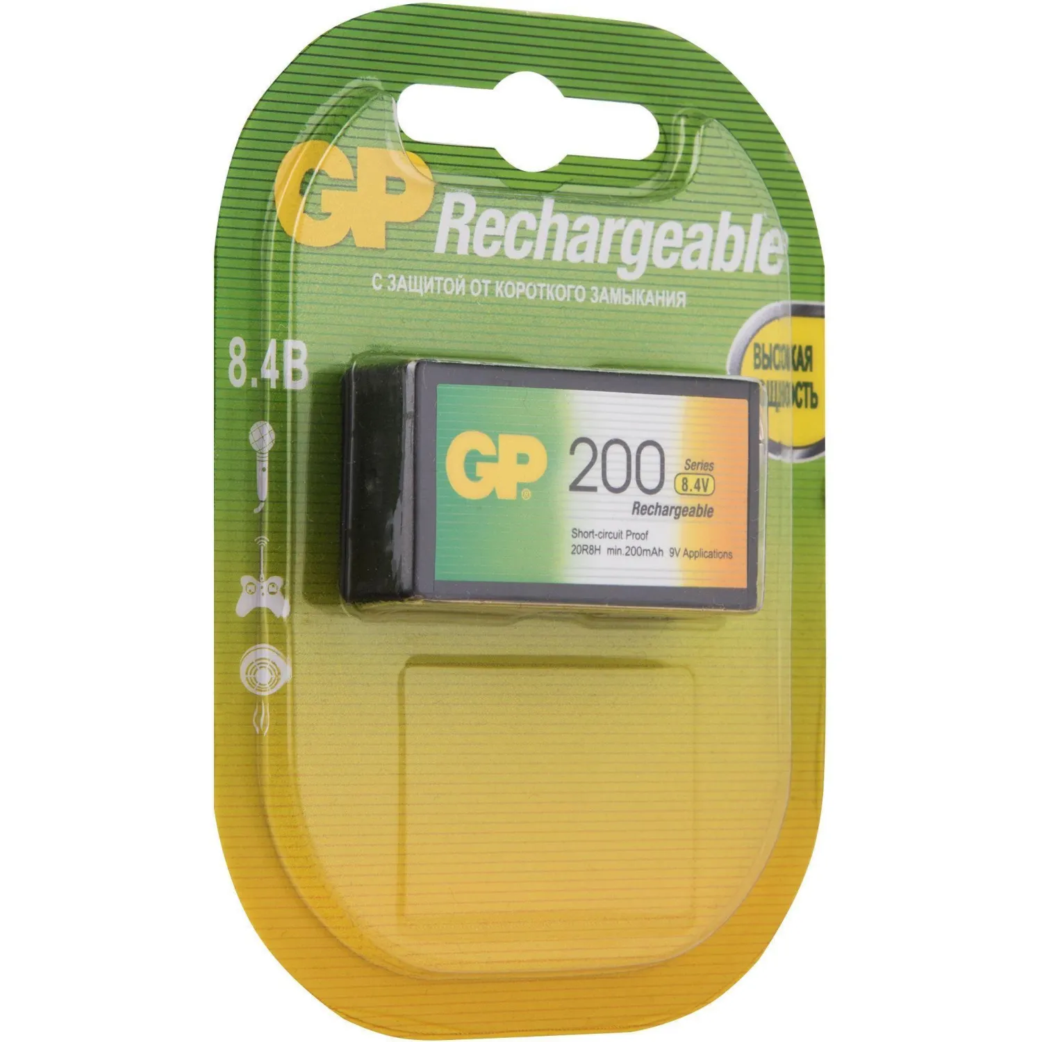 Аккумулятор GP 200mAh Крона 8,4V NiMh 20R8H-2CRU1/ 20R8HRGY-2CRCB1 бл/1шт - фото 3